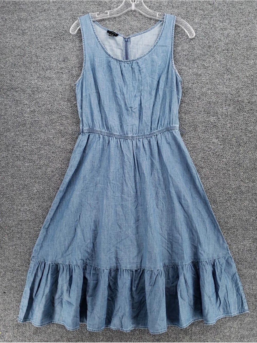 Talbots Light Blue Sleeveless Chambray Ruffle-Hem Dress